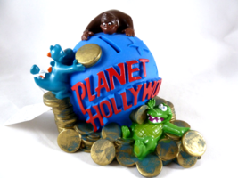 Vintage Planet Hollywood Vinyl Globe Coin Piggy Bank Crocodile And Dinosaur - $10.88