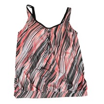Yonique Swimsuit Tankini Top Womens Medium Pink Black Striped Blouson Ta... - $19.88