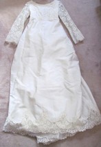 Vintage WEDDING DRESS Gown Mid Century Ivory Beaded Lace Satin Cape Cod Estate - £127.00 GBP