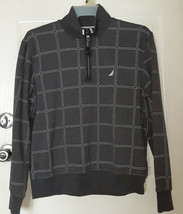 Mens Long Sleeve Pullover Sweatshirt Sz Med Nautica Gray Check Quarter Zip Front - £6.99 GBP