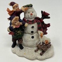 Vintage Rite Aid Holiday Figurine Snowman And Family w/ Dog Village Christmas - £9.98 GBP