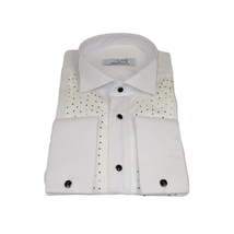 Men CEREMONIA Tuxedo Shirt Rhinestone Cotton Turkey #Milano 13 White Wing Tip image 10