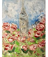 London Big Ben and roses painting,original oil painting on canvas board,wall art - £70.29 GBP