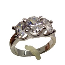 3 Oval Cut Cubic Zirconia Stones Silver Tone Ring Size 9 Signatures by J Anthony - £9.33 GBP