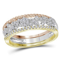 10kt Tri-Tone Gold Womens Round Diamond Rope Floral 3-Piece Stackable Band Set - £317.18 GBP