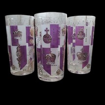 3 Rare MCM Purple Gold Crown Jewels Tower of London Tumbler Glasses Queens Orb - $14.85