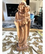 Vintage Hand Carved Olive Wood Figurine St. Joseph / Jesus Holding Child 8” - €28,38 EUR