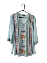 ANDREE BY UNIT Tunic Womens Medium Embroidered 3/4 Sleeves Floral Western Rodeo - £19.95 GBP