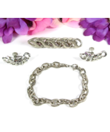 LOOPS & LINKS Vintage SET PIN BRACELET EARRINGS Screw Back Silvertone Chain - $16.82