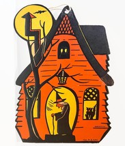 Vintage Halloween Witch in Cabin Cardboard Die-cut (Circa 1930s-40s) BEISTLE - £36.73 GBP