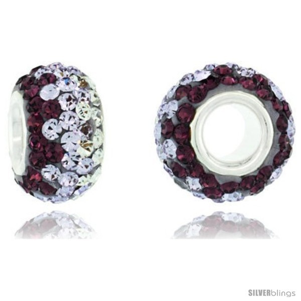 Primary image for Sterling Silver Crystal Bead Charm Fuchsia Satin, Light Tanzanite & White Color 