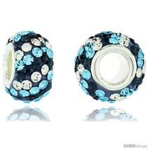 Sterling Silver Crystal Bead Charm Montana Blue, Turquoise &amp; White Spiral Color  - £11.75 GBP