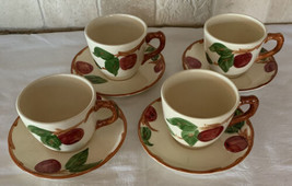 Set of 4 True Vintage FRANCISCAN Red Apple Pattern Coffee Tea-Cups &amp; Sau... - £23.60 GBP