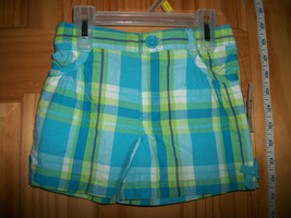 Faded Glory Baby Clothes 3T Toddler Girl Shorts Plaid Blue Green Pull-up Bottoms - £7.46 GBP