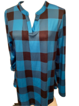 Lady&#39;s Blouse Medium Black Blue Plaid Long Sleeve 3/4 Sleeve Talbot&#39;s Tags Gone - £9.55 GBP