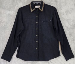 Wrangler Riata Shirt Womens XLarge Black Faux Suede Western Vintage Pearl Snap - £59.27 GBP