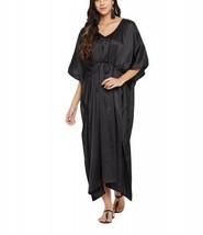 Satin Kaftan Dress Women Long Maxi Dress Kimono Boho Beach Cover Up Black Dress - £39.27 GBP
