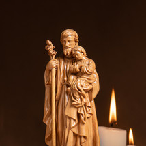 St. Joseph Holding Baby Jesus Statue Personalized Gifts For Him Wooden Statue - £39.46 GBP