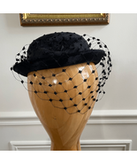 Vintage 60s Black Hat Veil Grossgrain Ribbon Bow Band Small - $37.69 CAD