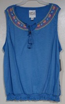 New York Laundry Women&#39;s Sleeveless Peasant Boho Embroidered Top Blue Si... - £18.87 GBP