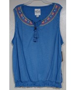 New York Laundry Women&#39;s Sleeveless Peasant Boho Embroidered Top Blue Si... - €21,11 EUR