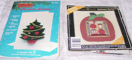 Two Small Kits, Felt Tree Ornament, and Cross Stitch Apple Picture - £4.69 GBP