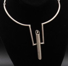 ALFRED KARRAM 925 Silver - Vintage Modernist Pole Detail Collar Necklace... - £296.84 GBP