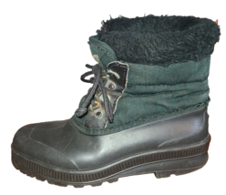 Sorel Women&#39;s Boots Kaufman Winter Black Nylon Waterproof Fur Trim Lined Size 9 - £19.72 GBP