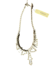 Fossil Nice Ice Necklace Silver Chain with Clear Rhinestone Crystals Ele... - $39.59