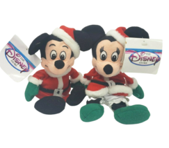 7" Disney Mickey & Minnie Mouse Santa Christmas Stuffed Animal Plush B EAN Bag - £22.02 GBP