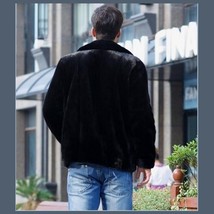 Men's Black Mink Faux Fur Front Zip Up Long Sleeve w/ Hood or Collar Coat Jacket image 2