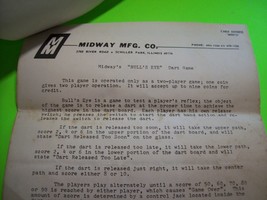 Midway Bulls Eye Original Arcade Game Instruction Sheet Postcard Paperwo... - $30.40