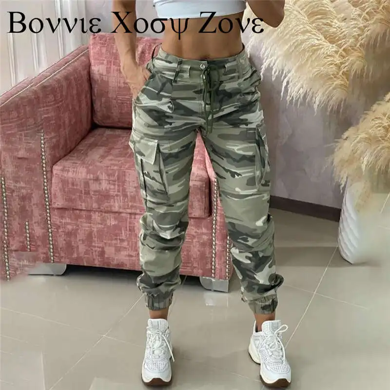 Sporting Camouflage Print Tied Detail Cargo Pants High Waist Hip Hop Trousers Pa - £58.21 GBP
