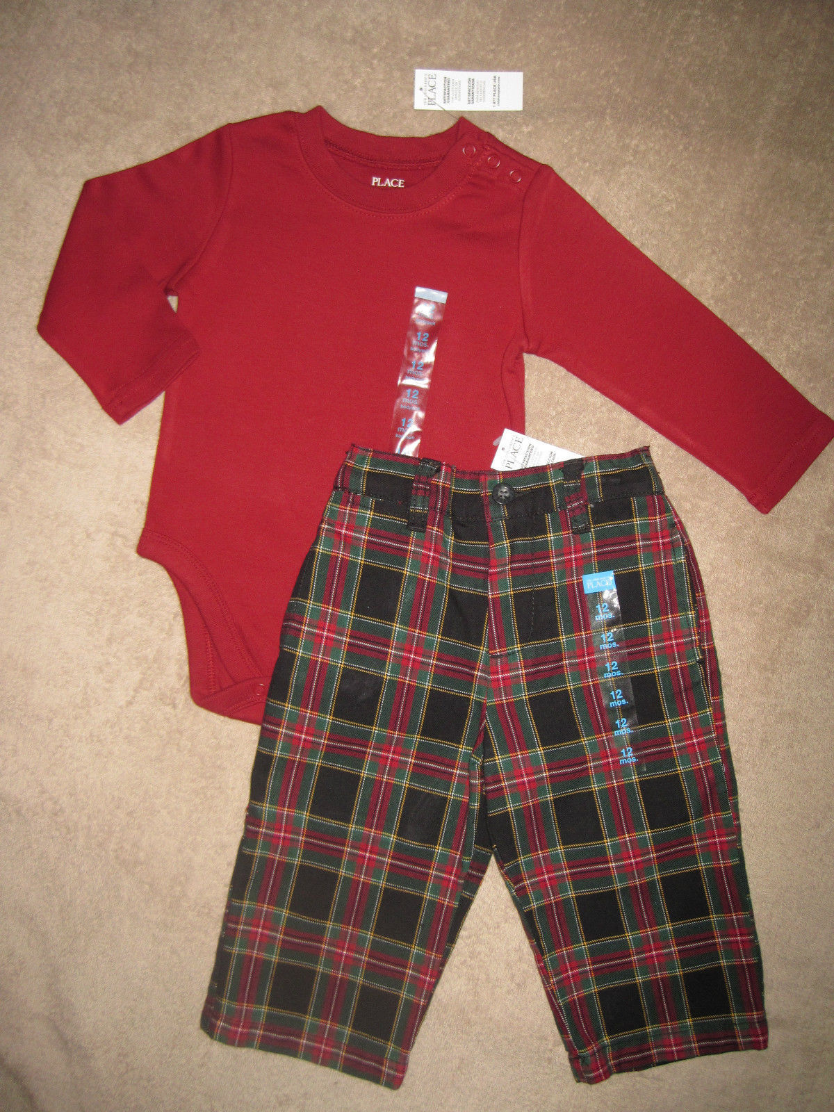 BOYS 12 MONTHS - Children's Place -  Red Bodyshirt & Red/Navy Plaid Pants - $16.00