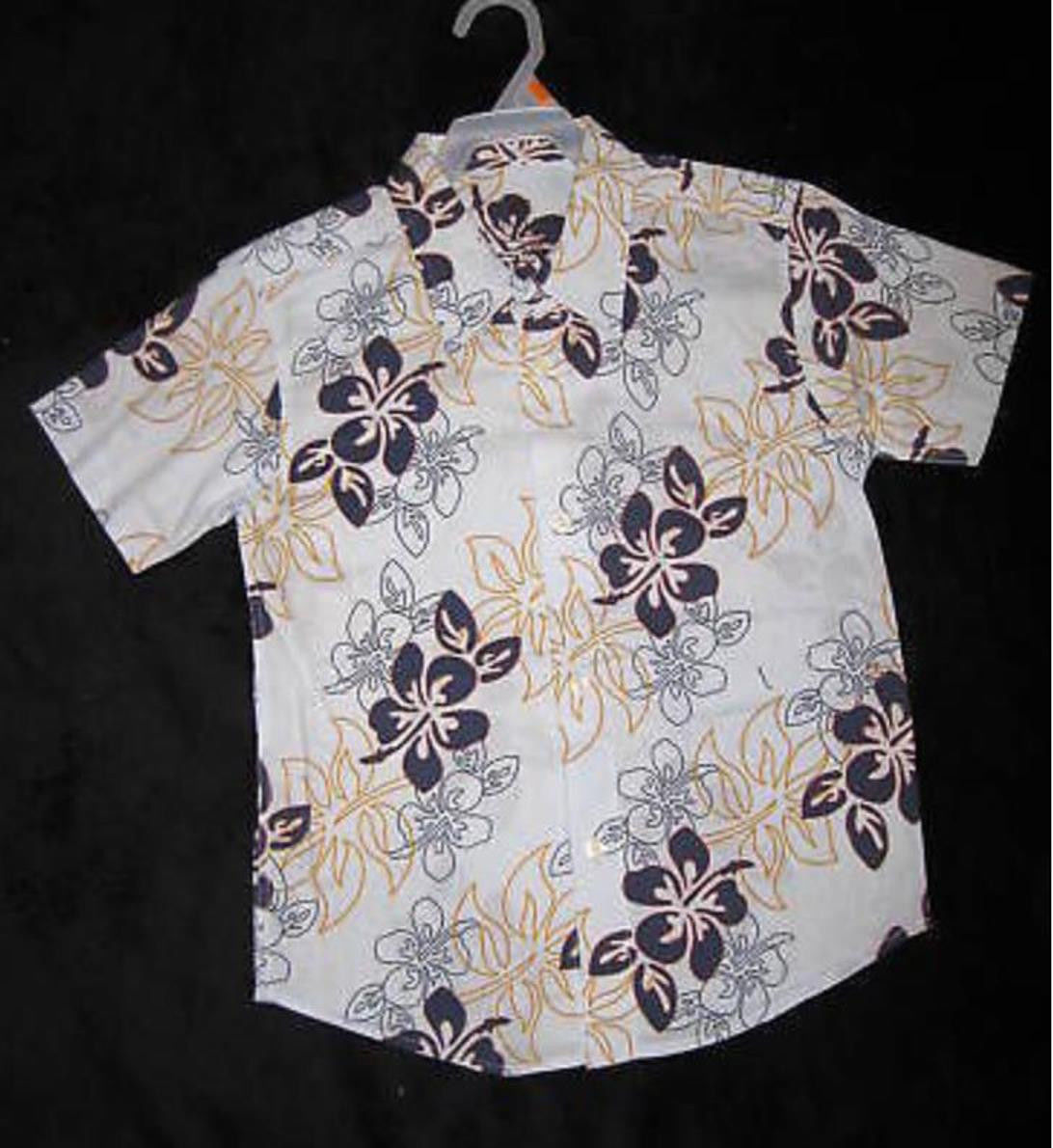 BOYS 14 / 16 - Faded Glory - Blue Tropical Print - HAWAIIAN SHIRT