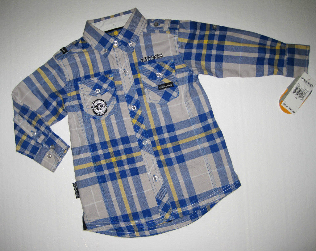 BOYS 2T - Akademiks Gray & Blue, Adjustable Sleeves, BUTTON-DOWN  SHIRT - £11.96 GBP