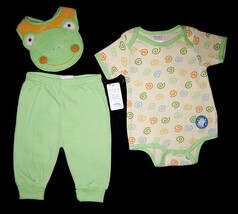 BOYS 3-6 MONTHS - Bon Bebe - Frog Swirls BODYSHIRT, PANTS &amp; BIB SET - £11.09 GBP