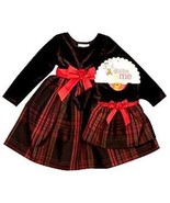 GIRLS 2T &amp; 18-IN DOLLS - Dollie &amp; Me Brown Velvet &amp; Tafetta Plaid DRESSY... - €26,05 EUR
