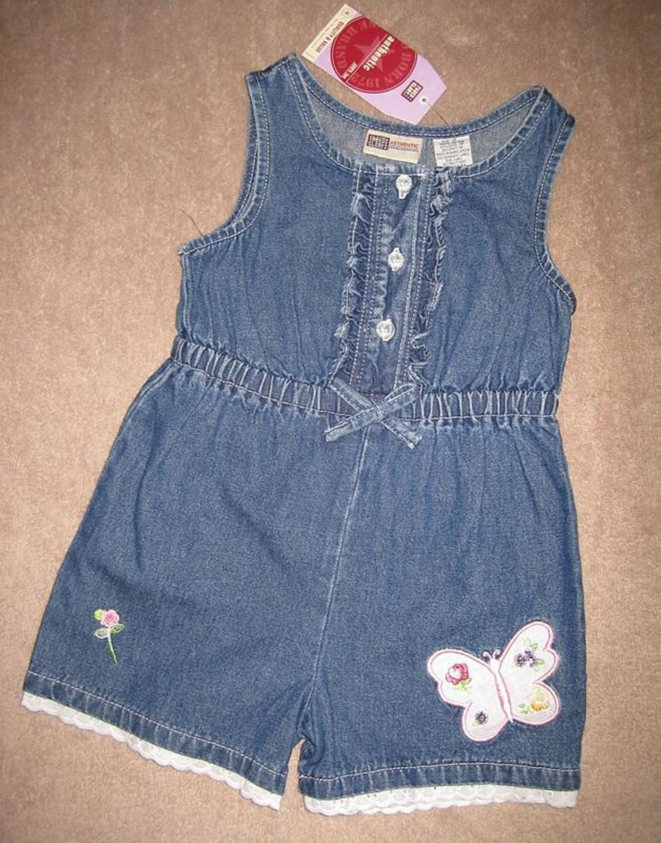 GIRLS 3T - Faded Glory -  Denim and Lace ROMPER - £9.55 GBP