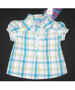GIRLS 2T - Blue Heart - Aqua, Green, White Plaid BLOUSE - $163.59 MXN