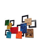 Parade Of Colors, Colorful Abstract Square Wood Wall Sculpture, large 51x30 - $376.19