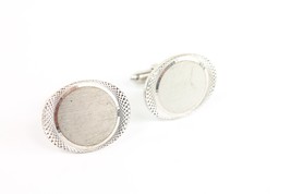 ✅ Vintage Pair Mens Cuff Links Oval Etched Silver Metal Jewelry Set 2 - £5.80 GBP