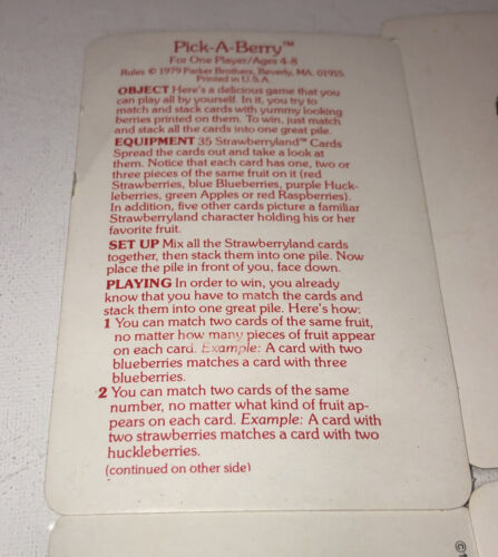 Primary image for Pick-A-Berry Parker Bros. Card Game 1979 (For Parts) 21 Cards & Instructions