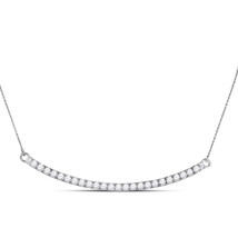14kt White Gold Womens Round Diamond Curved Single Row Bar Necklace 1.00 Cttw - $1,000.00