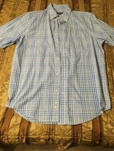 Men&#39;s George Checkered Button Up Shirt--Size M--Blue/White - $8.99
