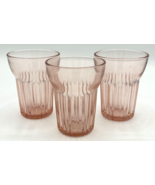 Anchor Hocking Pink Ribbed Depression Glass Drinking Glasses Set of 3 SK... - £39.95 GBP