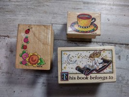 Lot of 3 Mary Englebright Rubber Stamps Tea Flowers Ladybug Magic Carpet... - £6.17 GBP