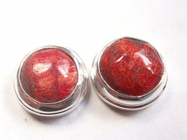 Genuine Red Coral Sponge 925 Sterling Silver Stud Round Earrings - £50.35 GBP