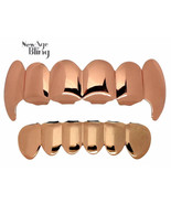 Custom Fit Fangs 14k Rose Gold Plated Teeth Grillz Caps Top &amp; Bottom Set... - £7.47 GBP