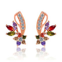 Multicolor Crystal &amp; Cubic Zirconia Clustered Flower Stud Earrings - £11.18 GBP